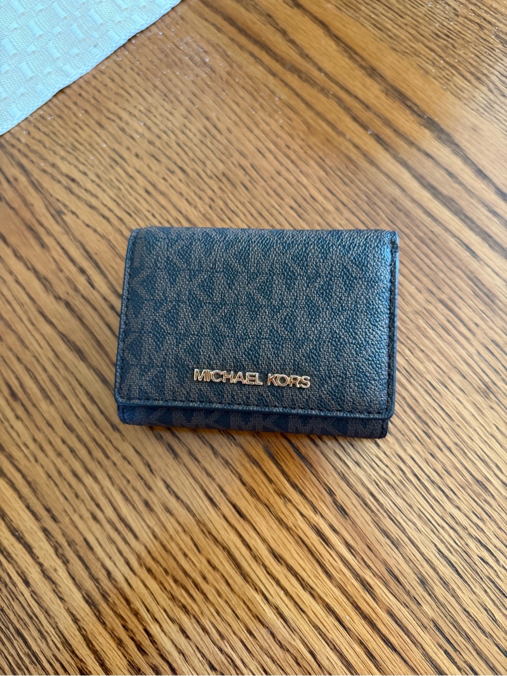 Michael Kors Navy Blue Logo Card Holder with Gold Hardware